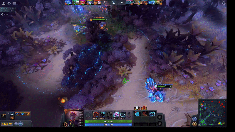 Birds eye view of a tropical rain forest. A fairy sneaks up from the trees on a man made of lightning. A bramble sprouts beneath him and captures him. The fairy flies up with her wisp, which tears him apart.