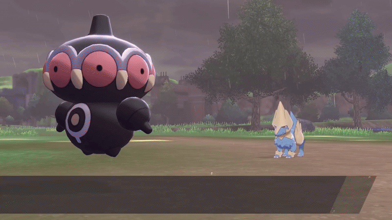 The pokémon claydol, a many-eyed idol-like monster is tackled by its opponent manetric, a yellow and blue canine. The claydol then uses self-destruct, causing an explosion to emanate from its body. Several seconds later, the claydol faints. Several seconds after that, the manetric faints. 
