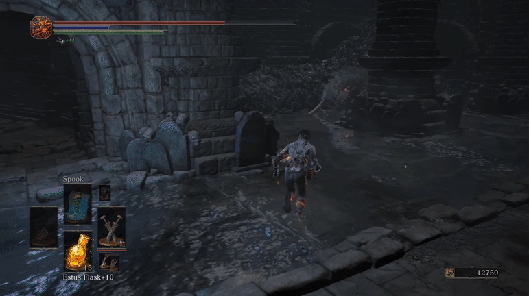 An undead wrapped in tattered garb thrashes two daggers at a giant rat with exposed wounds. The rat gushes blood as it is hit, and quickly keels over dead.