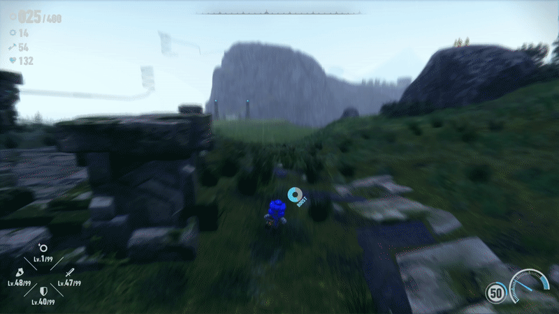 Sonic the blue hedgehog runs around a grassy plateau at twilight, sprinting in circles at high speeds with great grace and agility.